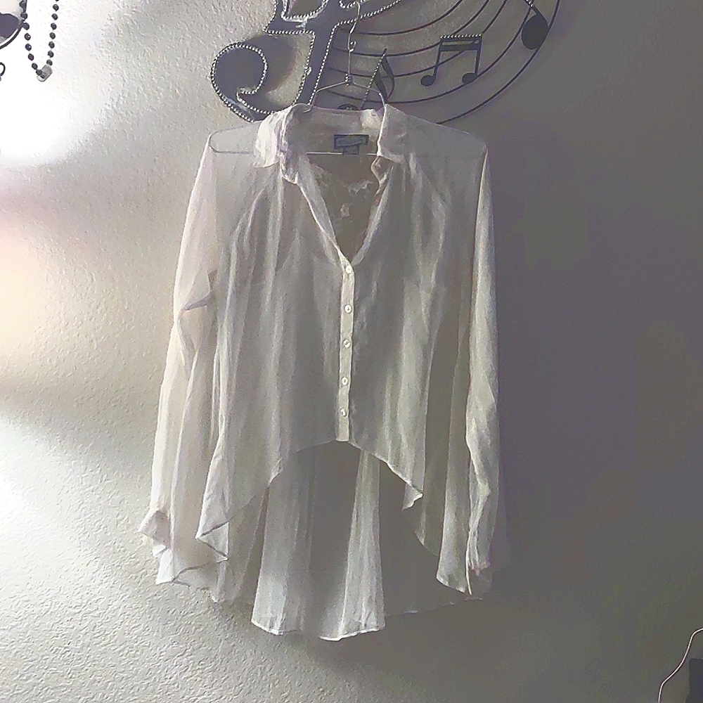 long sleeve sheer see-through button up dress shirt. Great for a night out .